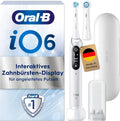 Oral-B iO Series 6 Elektrische Zahnbürste mit 5 Modi und Display, inklusive 2 Bürstenköpfe, Magnet-Technologie, Reiseetui, Weiß