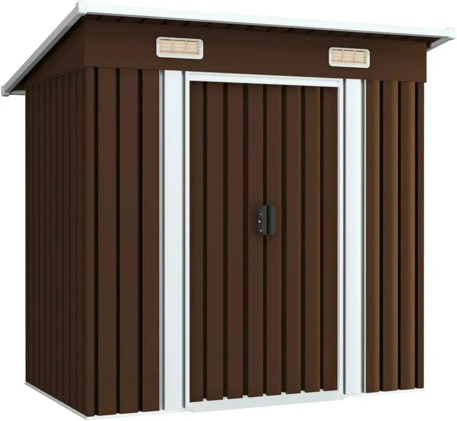 Robustes Metallgerätehaus mit Flachdach und Schiebetür, inkl. Fundament, Braun, 194x121x181 cm, mit 2 Belüftungsöffnungen