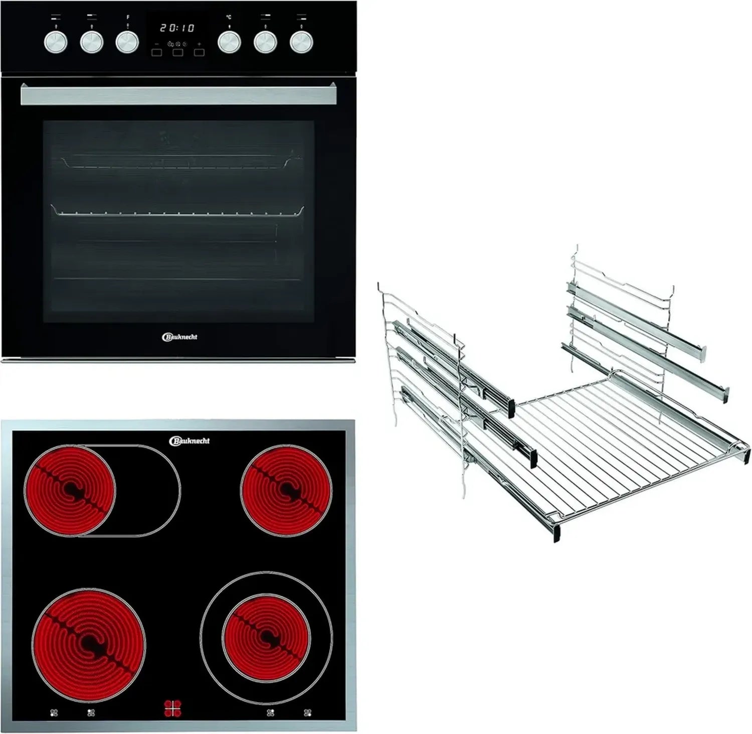 Bauknecht 60cm Herd-Kochfeld Set mit Glaskeramik, Hydrolyse-Reinigung, Power-Heißluft, 3-facher Backauszug